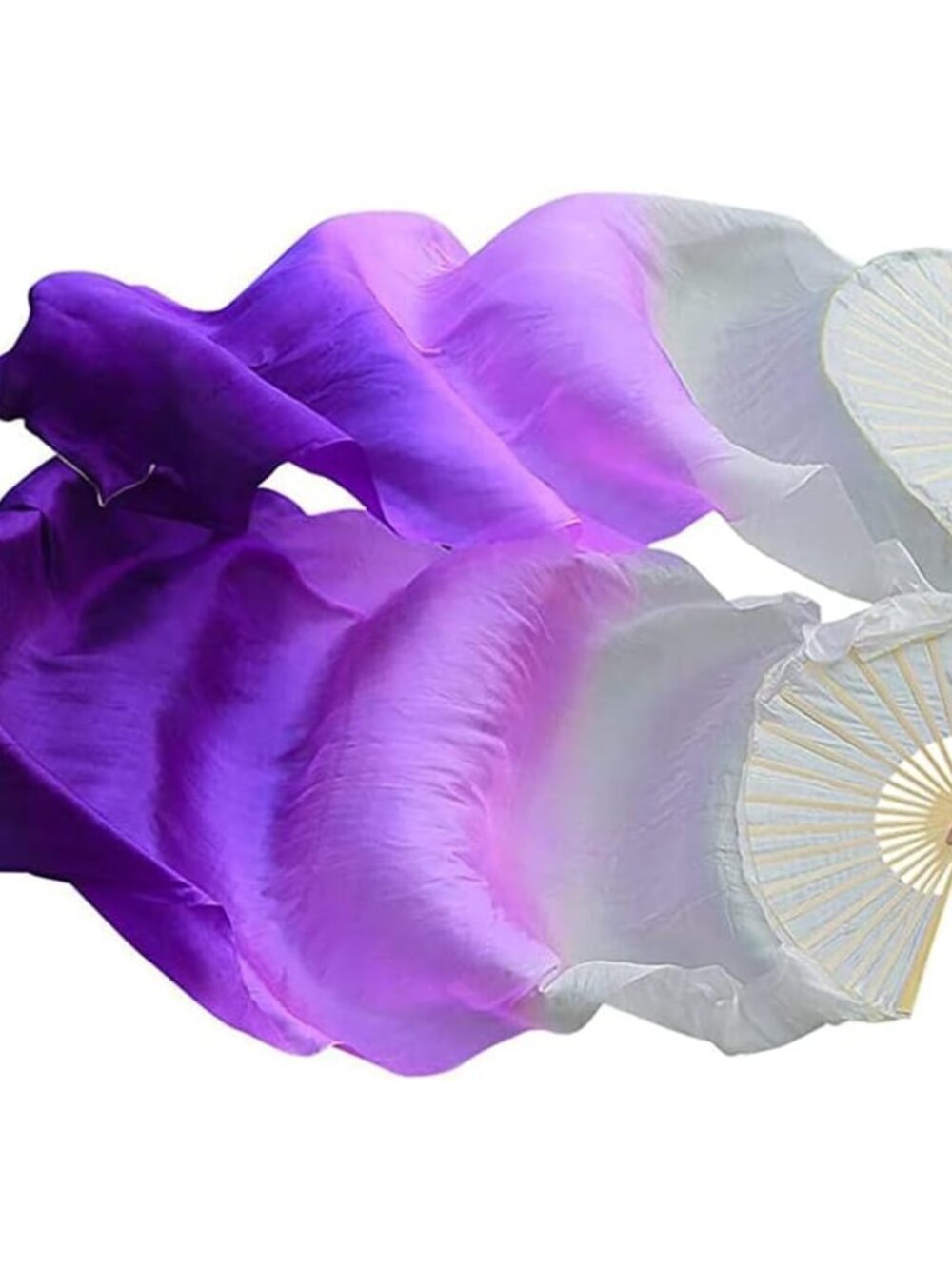 Women 1 Pair Left+Right Silk Belly Dance Fans Veil Belly Dancing Long Folding Fa